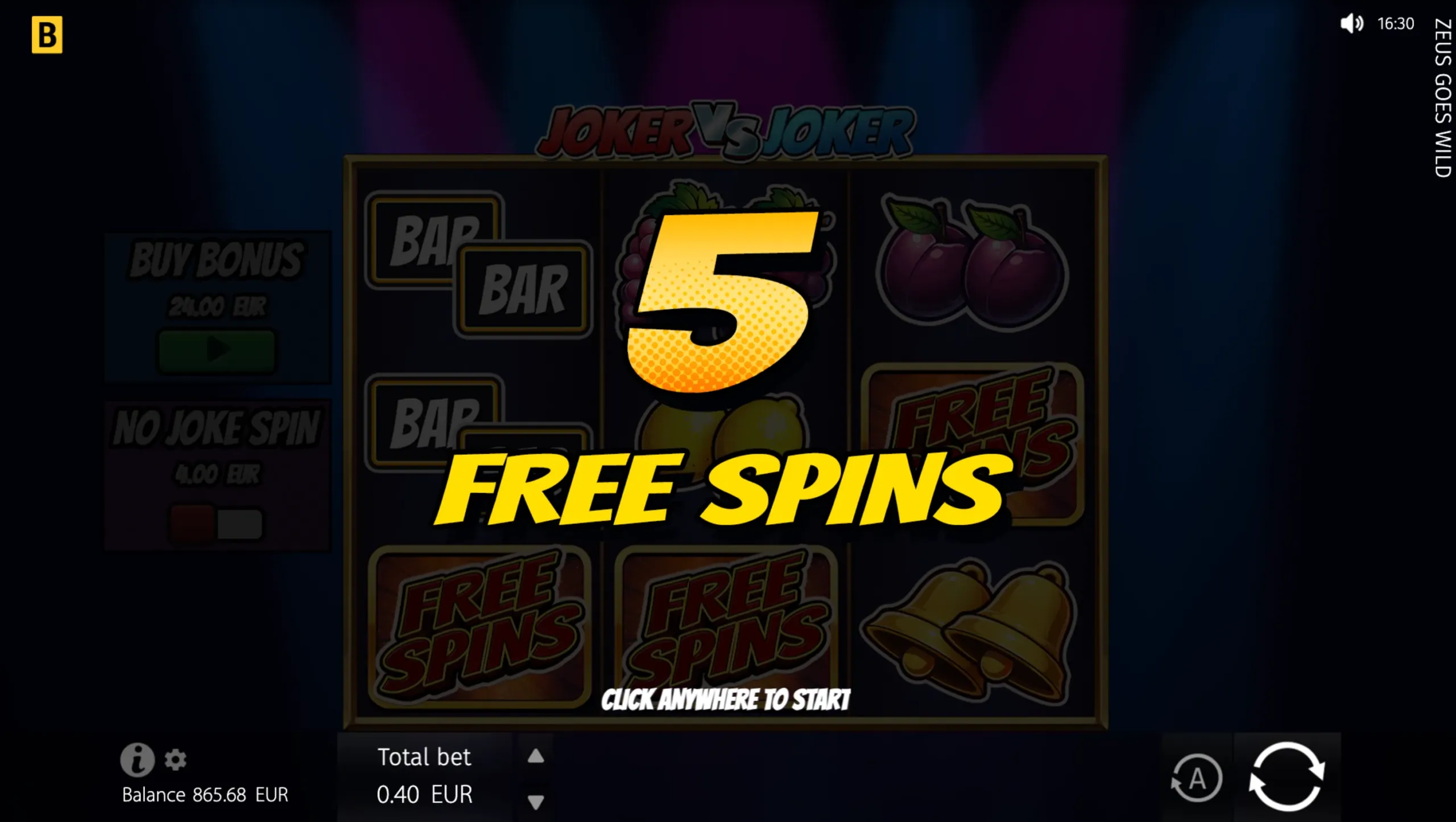 Joker vs Joker free spins screen